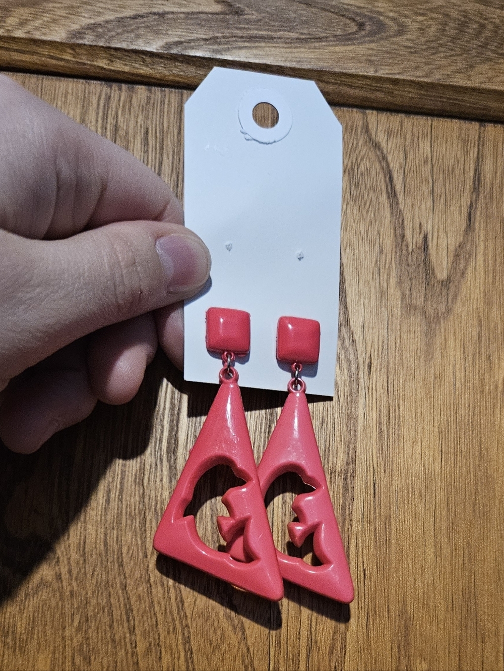 Vintage 90s Plastic Hot Pink Geometric Drop Dolphin Earrings